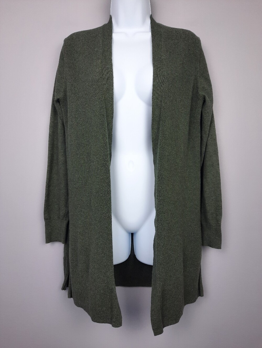 Gap Bella Open Front Longline Cardigan Sweater Heather Olive Green Cotton Medium